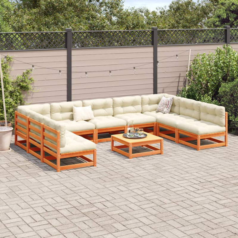 Vidaxl 10 Piece Garden Sofa Set Solid Wood Pine, Wax Brown