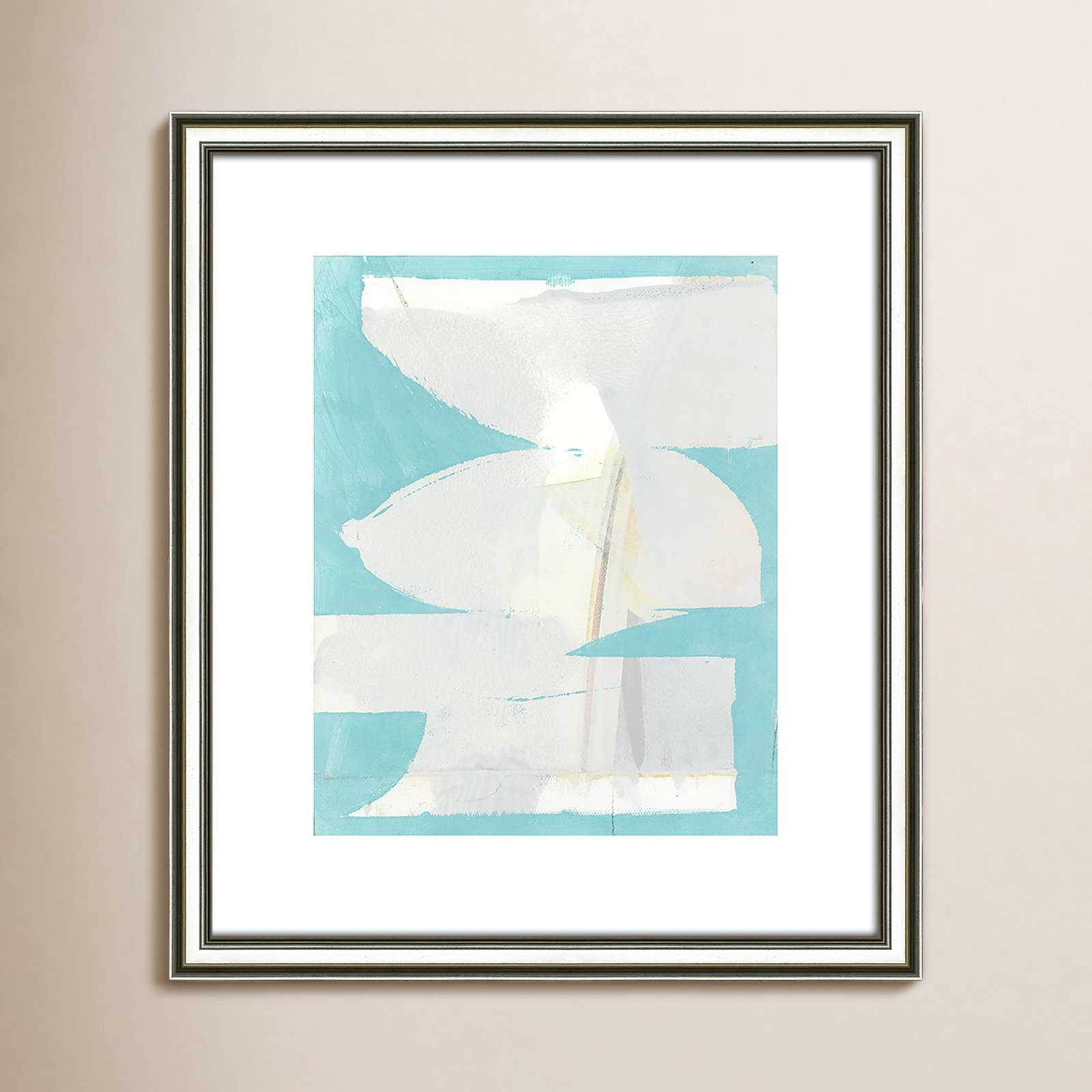 Nara "Carve I" Painting, Silver Framed Paper, 16.25" H x 14.25" W x 0.88" D