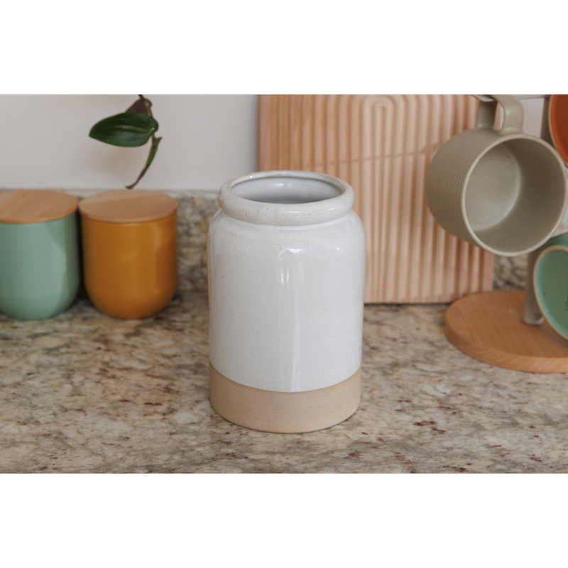 KitchenCraft Idilica Stoneware Utensil Holder, Cream