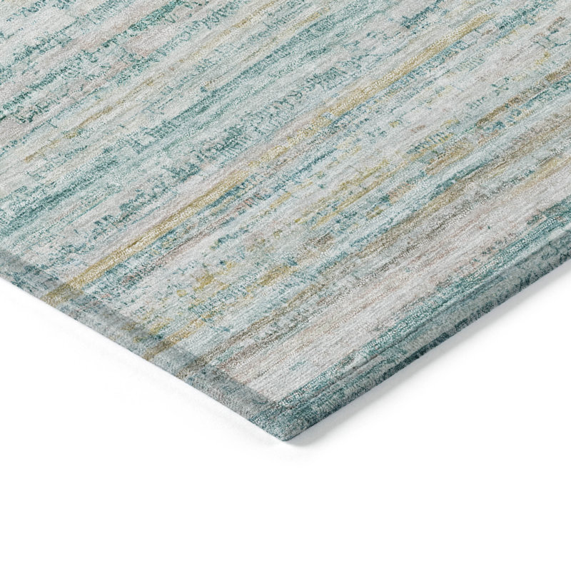 Machine Washable Indoor/Outdoor Claudian ACN1239 Teal Rug, Rectangle 9' x 12'