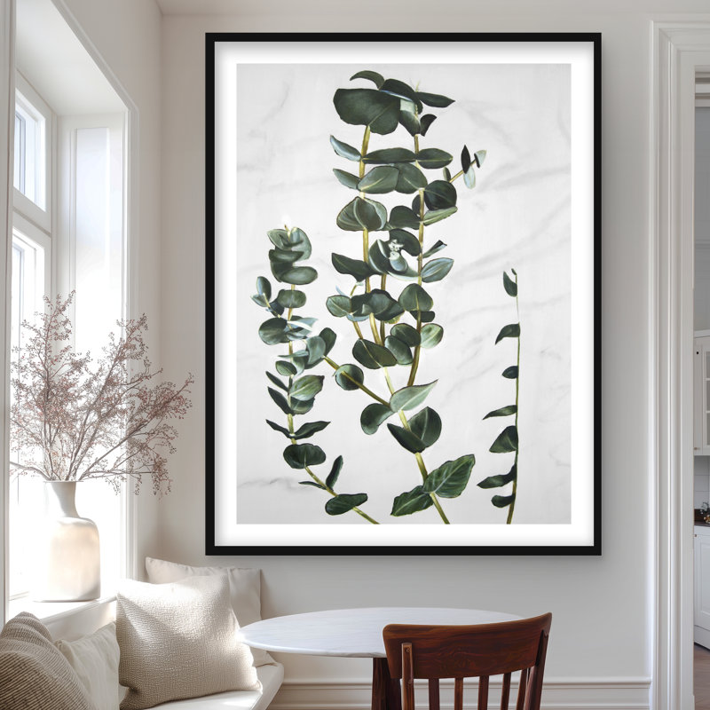Tiges d'eucalyptus, reproduction encadrée avec passe-partout | Décor de feuilles vertes