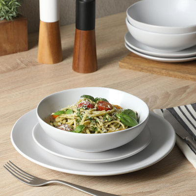 Gibson Home Bethel 18 Piece Plates and Bowls Ceramic Stoneware Organic Shape Dinnerware Set