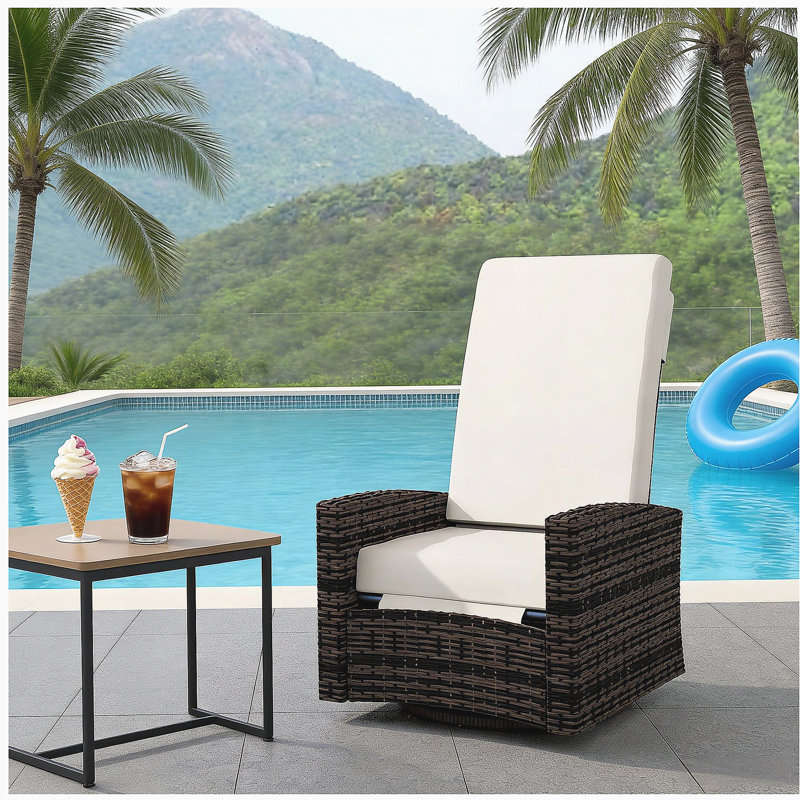 Swivel Recliner,Outdoor Wicker Swivel Recliner Chair, Khaki