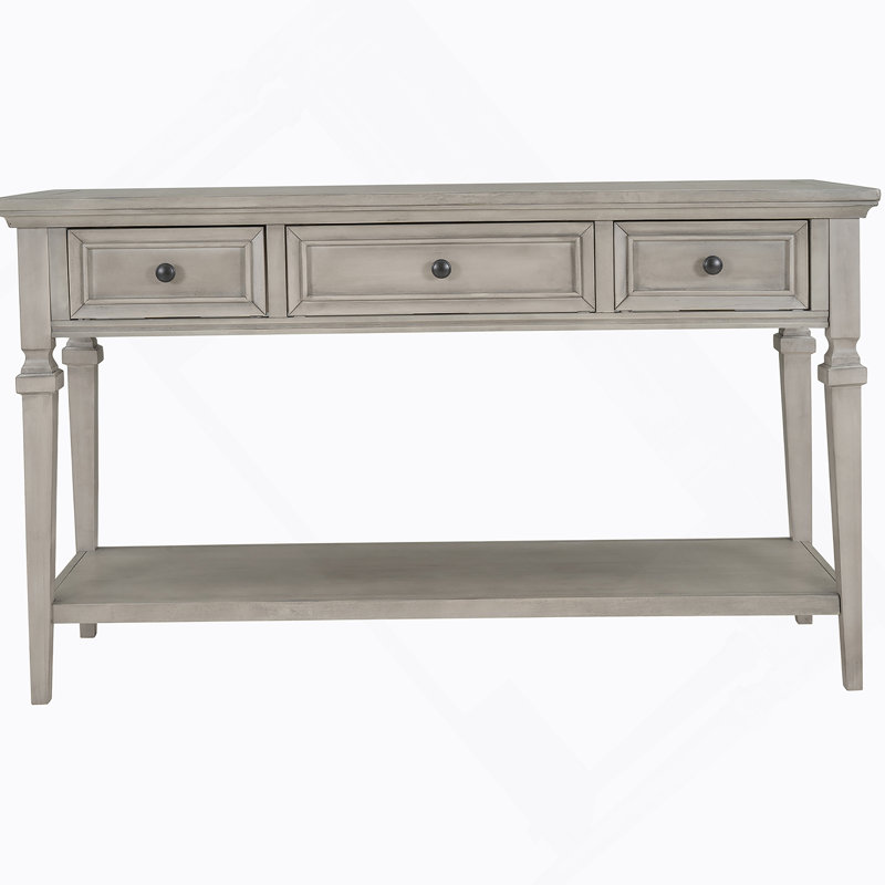 Classic Retro Style Console Table With Three Top Drawers And Open Style Bottom Shelf, Easy Assembly (Gray Wash), Gray Wash