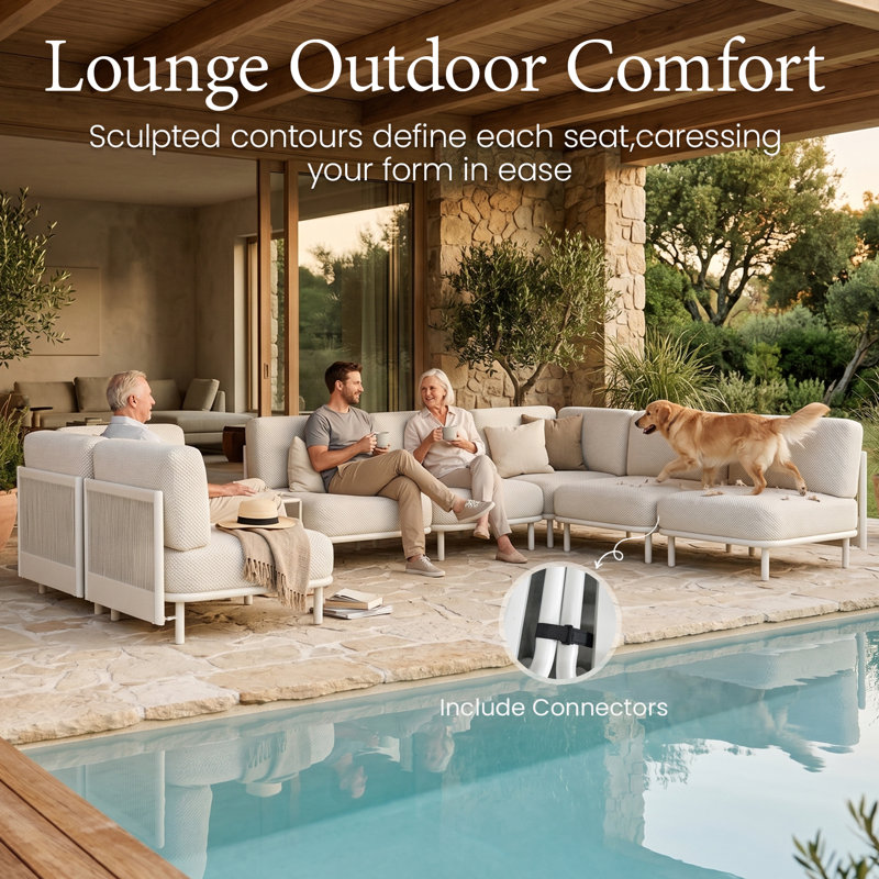 Ensemble de conversation modulaire à assise profonde de 11 pièces avec table basse, ensemble de conversation en corde tissée avec coussin confortable de 6 po Campanella