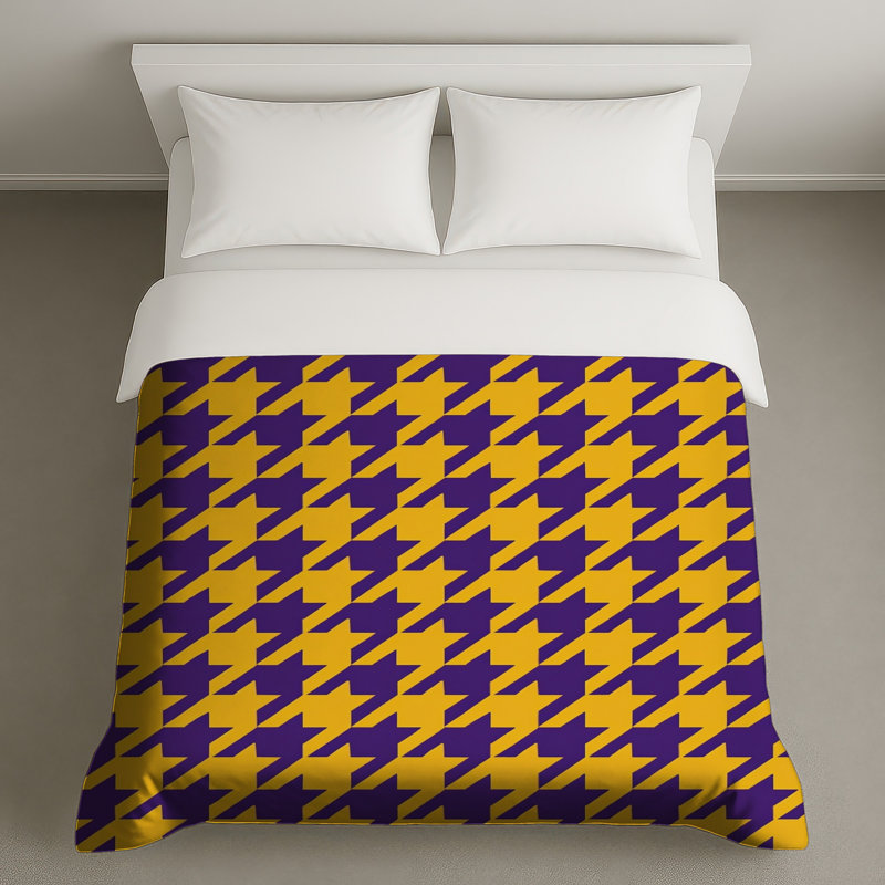 Housses de couette pied-de-poule mauve et jaune, Queen