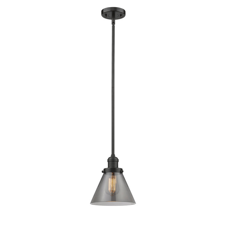 Luminaire suspendu conique à 1 lumière Milardo, Bronze huilé, H 10 pi x l 8 po x P 8 po, Fumée