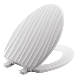 Rainfall Sculptured Toilet Seat, Slow Close, Never Loosens, ELONGATED, Durable Wood, White