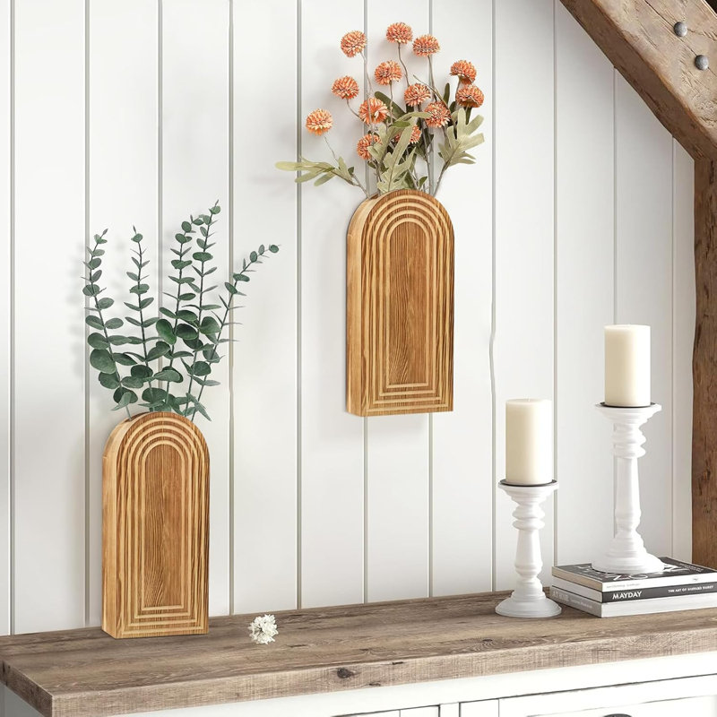 Edessa Wood Wall Vase, Rustic Brown