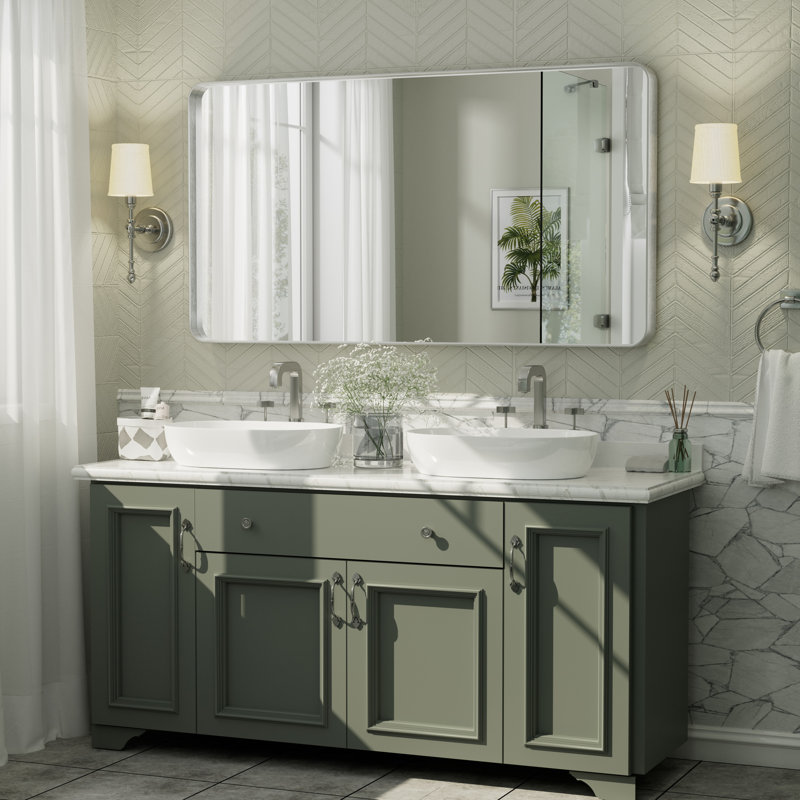 Miroir mural Aevar, 55 po x 30 po, Argent brossé