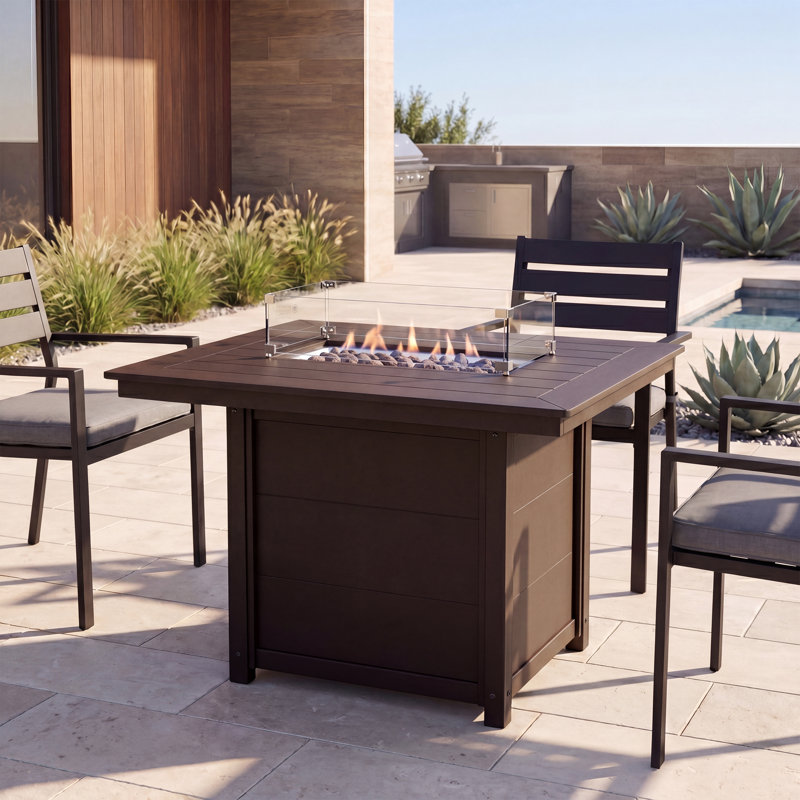 Table de foyer d'extérieur rectangulaire de 34 po x 46 po, 37.75" H x 46" W x 35" D, Dark Brown