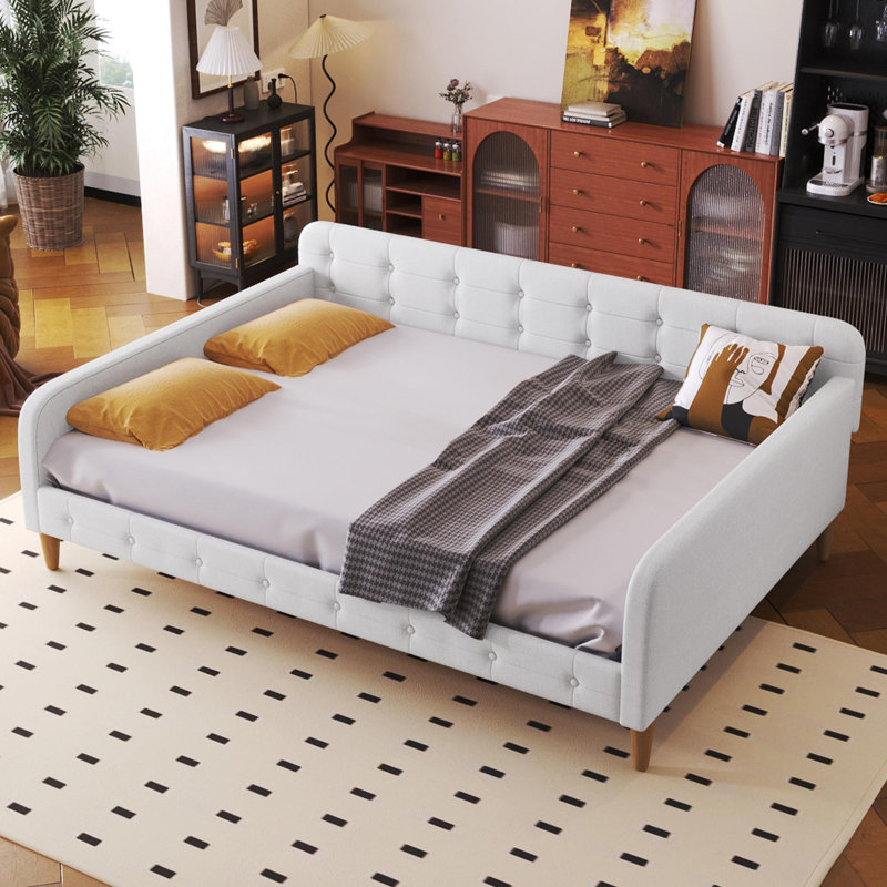 Upholstered Daybed with 4 Support Legs, Beige, Full/Double
