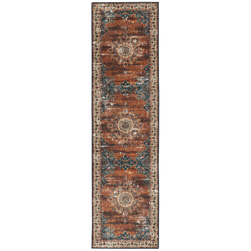 Chyanna Machine Washable Russet and Ivory Area Rug, Runner 2' x 8'