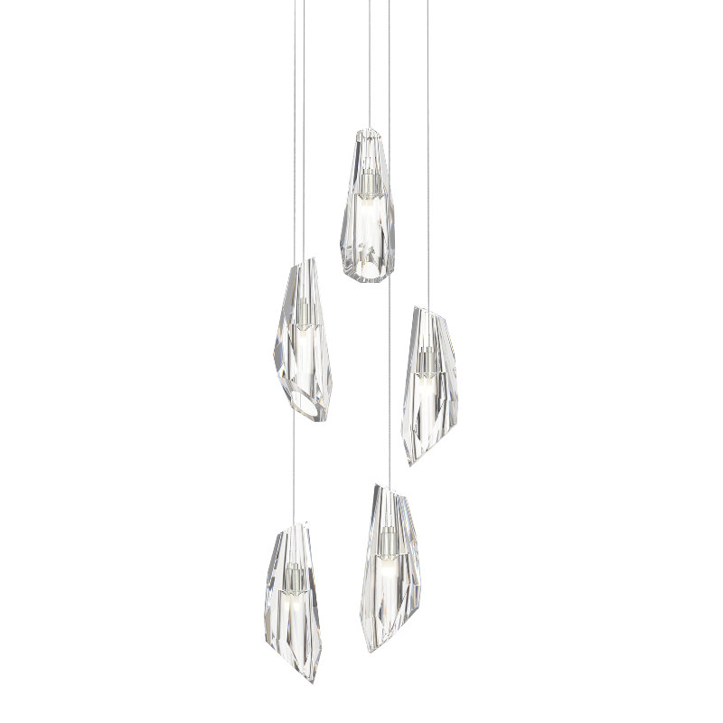 Luminaire suspendu 5 lumières Luma, Long: 16 po à 130 po, Argenté