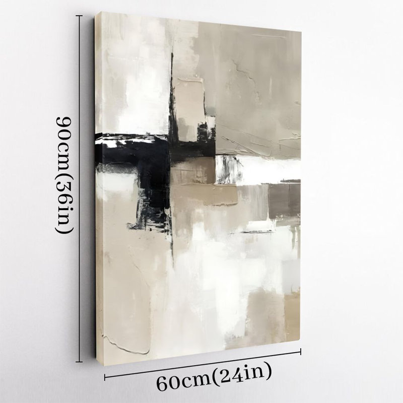 Art mural sur toile encadré en 2 dimensions en 1 pi, composition géométrique abstraite, blocs noir et blanc et gris, impression sur toile de style minimaliste moderne, décoration murale, cadeau idéal, prêt à accrocher