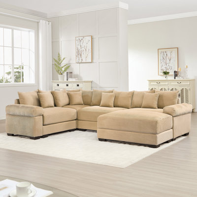 Canapé modulaire surdimensionné surdimensionné en nuage, canapé modulaire convertible, accoudoirs très épais avec méridienne, tissu velours côtelé de qualité supérieure, conception ergonomique, assemblage facile, pour chambre à coucher, chameau