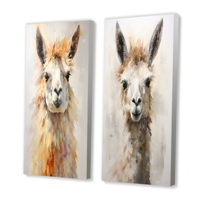 Furry lama - ensemble de 2 reproductions d'art mural lama, H 28 po x l 25 po, Toile tendue