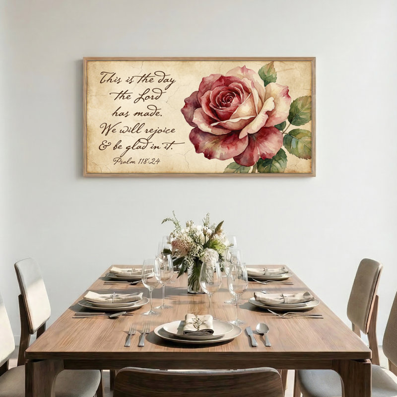«Rose Scripture», reproduction d'art sur toile encadrée, ensemble de 1 48 po x 24 po, 48 x 24 pouces