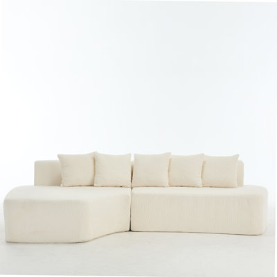 Compression Sectional Couch with Comfy Chaise,Irregular L-shaped compression sofa with deep seat, Minimalist Modular Couches Sleeper for Living Room Bedroom Apartment Lounge-WHITE