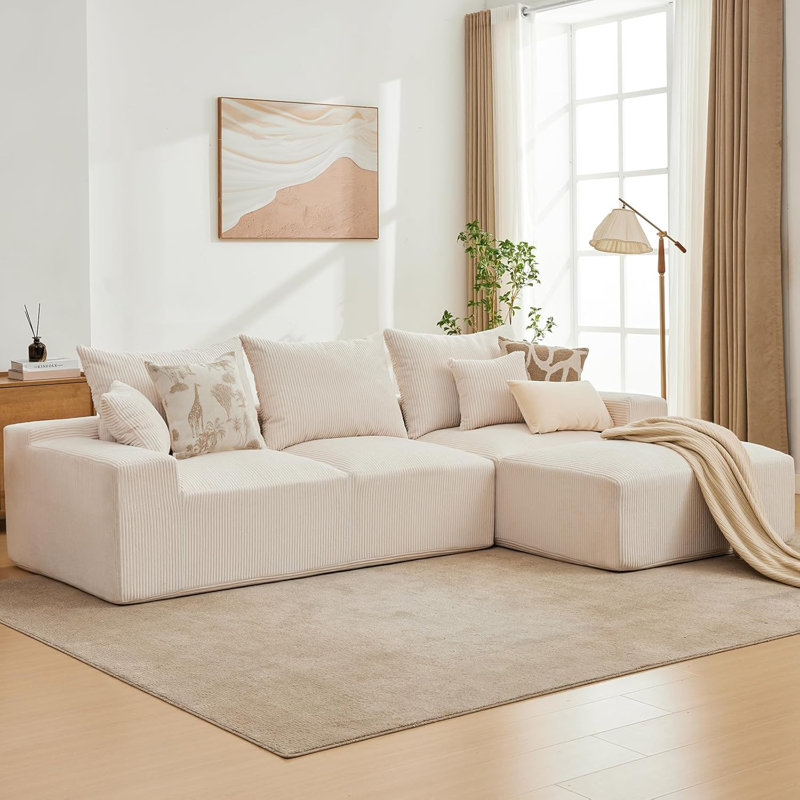 Canapé modulaire 110 po Chenille Cloud, canapé modulaire en L, siège profond, installation sans outil pour le salon, Beige