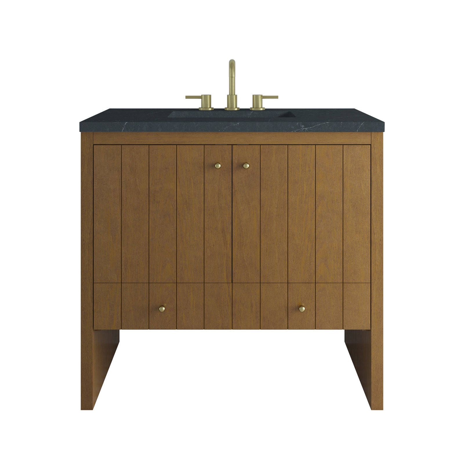 Hudson 36'' Single Bathroom Vanity, Charcoal Soapstone, 8" Widespread, Honey Oak