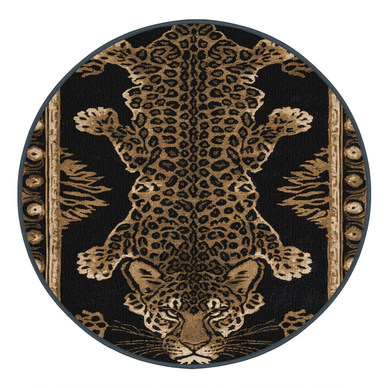 Washable Black Leopard of Java Big Cats Area Rug, Runner 2' x 4'