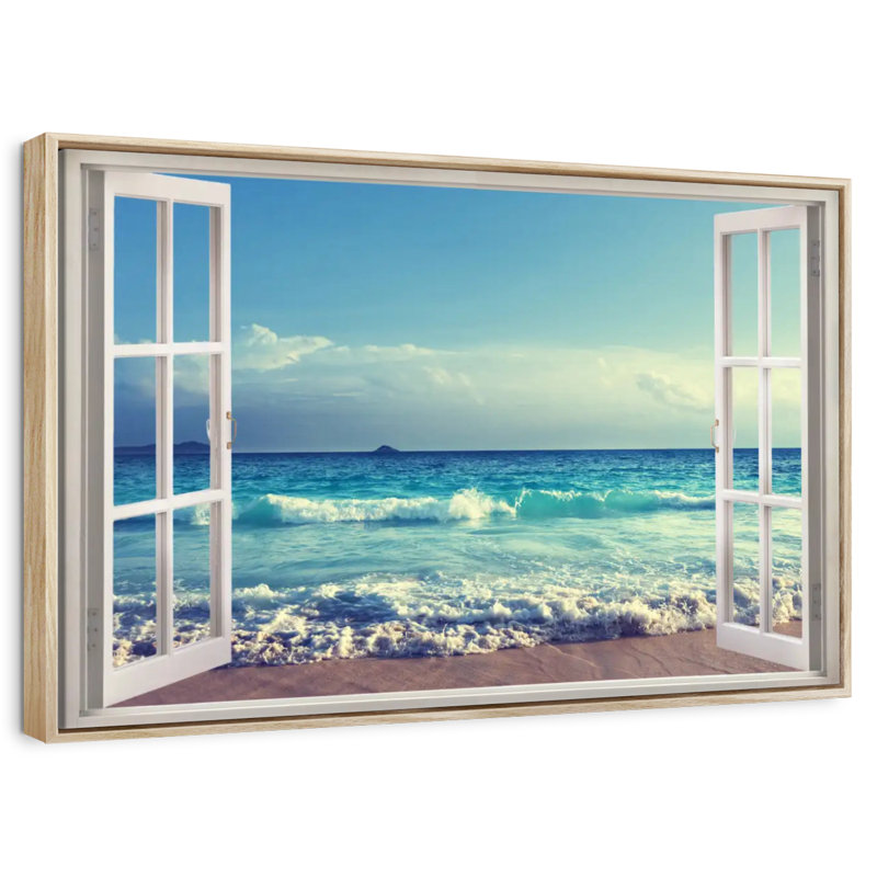 Fenêtre sur la sensuelle Thadine, Cadre flottant en bois naturel, 25 po x 17 po