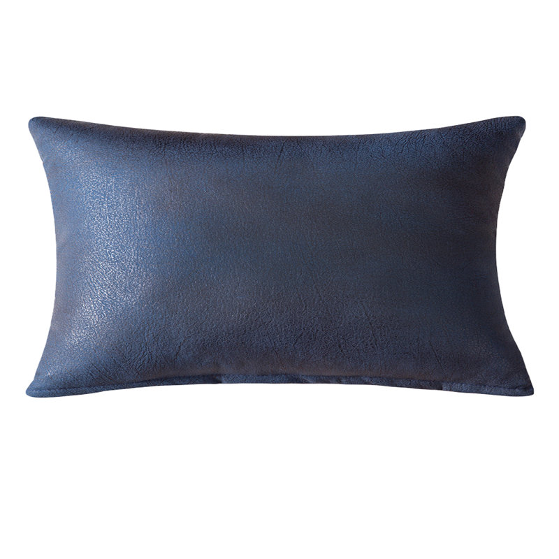 Coussin en similicuir, Bleu marine, H 14 po x l 20 po, Polyester/Polyfill