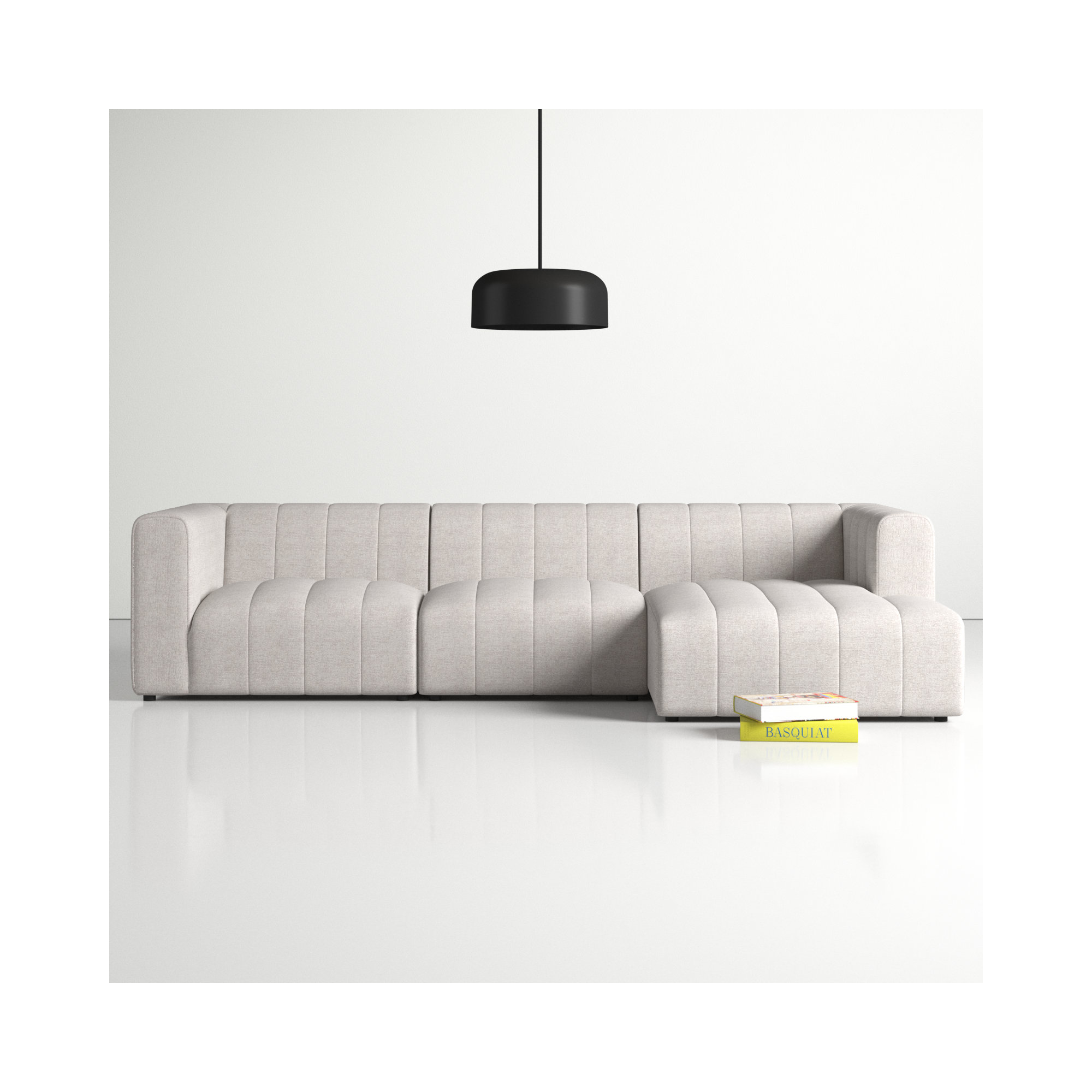 Bowry Modular Upholstered Chaise L-Sectional, Light Gray Napa Sandstone Polyester, Right Hand Facing, Black
