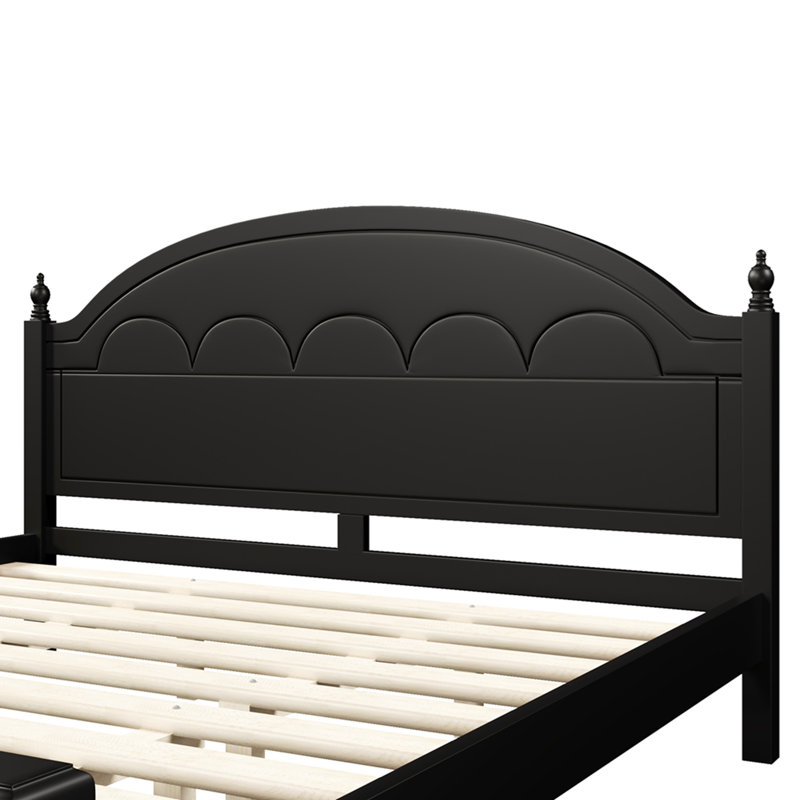 Structure de lit grand lit en bois avec tête de lit arquée et design classique, noir, Queen