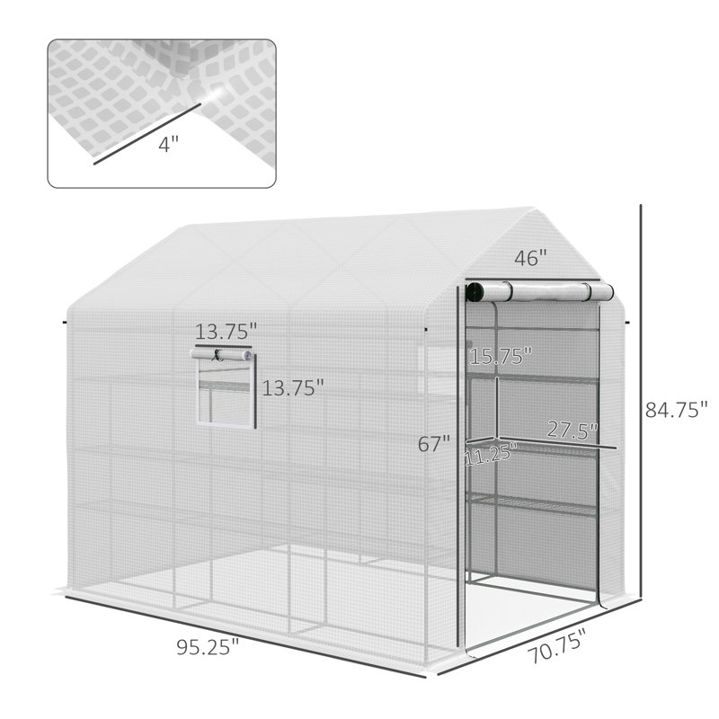 Serre avec porte grillagée Outsunny, H 84,8 po x l 95,3 po x P 70,8 po, Blanc