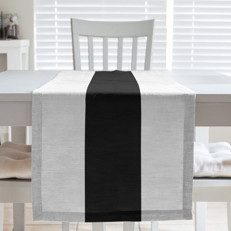 Las Vegas Football Stripes Table Runner, 72" L x 16" W, Off White/Black, Polyester