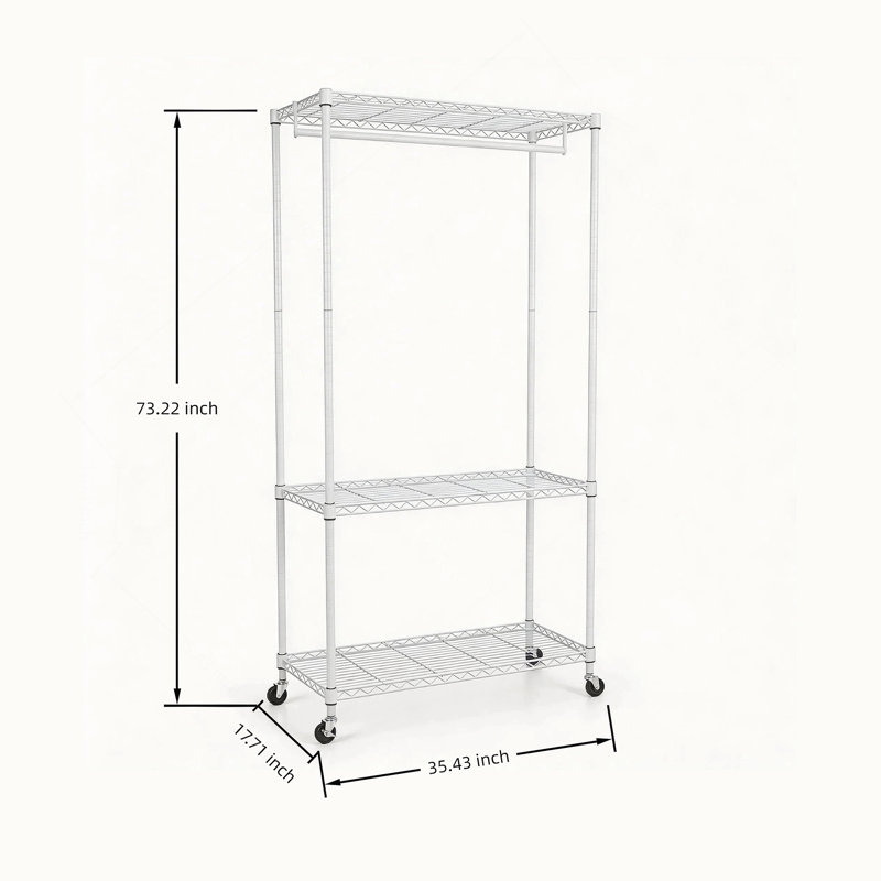 Rolling Clothes Rack, Garment Rack, Heavy Duty Garment Rack, Freestanding Clothes Rack, Closet Organizer And Storage (35.43" D X 17.72" W X 73.23" H)
