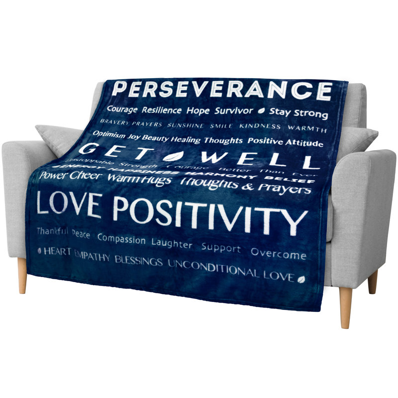 Navy Blue Fleece Sherpa Throw Blanket with Inspirational Messages