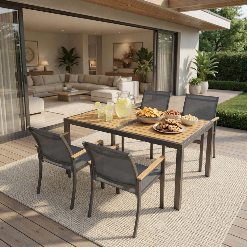 Ensemble de salle à manger de patio en aluminium 5 pièces avec chaises en textilène