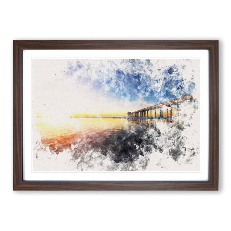Pier in San Diego - Picture Frame Painting Print, 24cm H x 33cm W x 2cm D, Walnut Framed