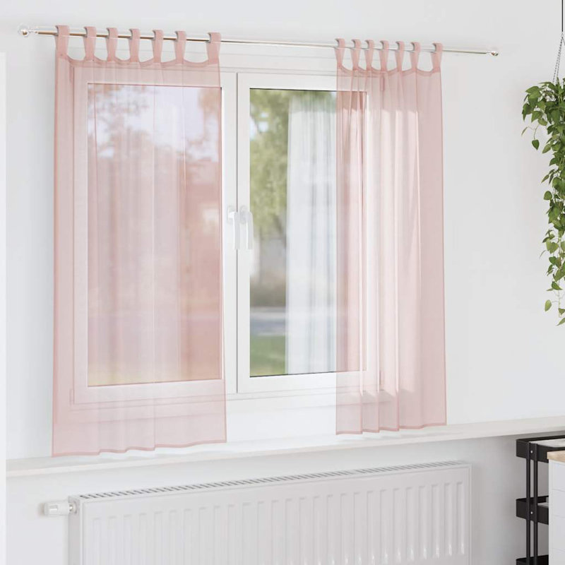 Vidaxl Voile Curtains With Loops 2 Pcs 140 Cm, 140cm Width x 175cm Drop, Light Pink