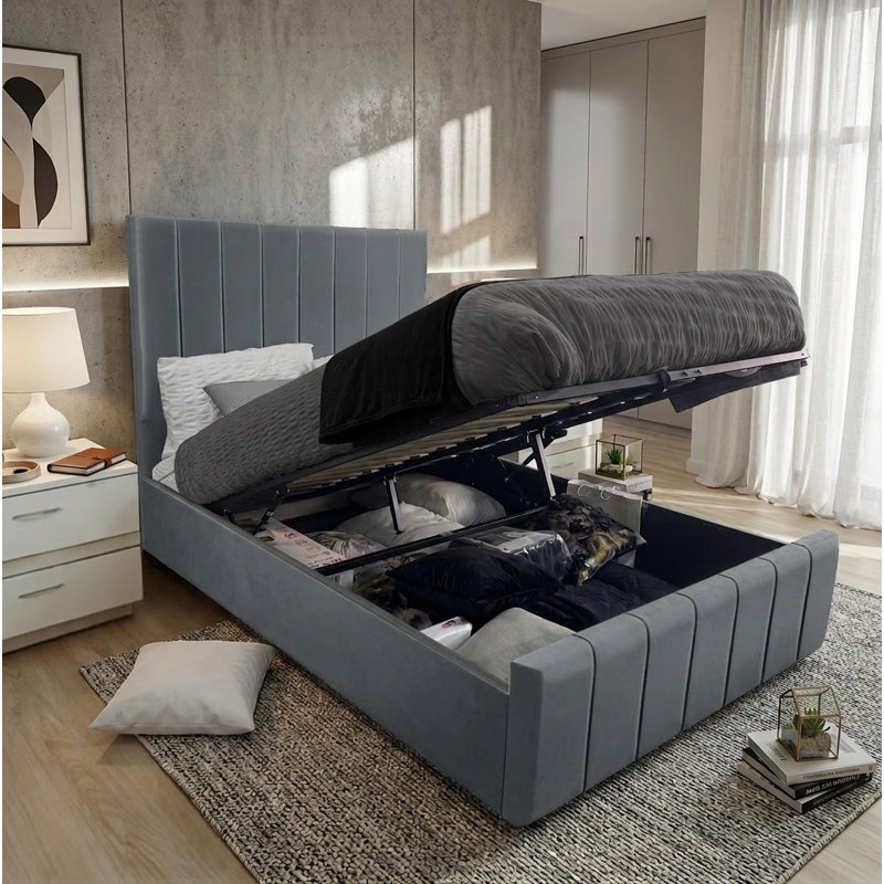 Upholstered Ottoman Storage Bed with Lift-Up Design, Kingsize (5'), Grey