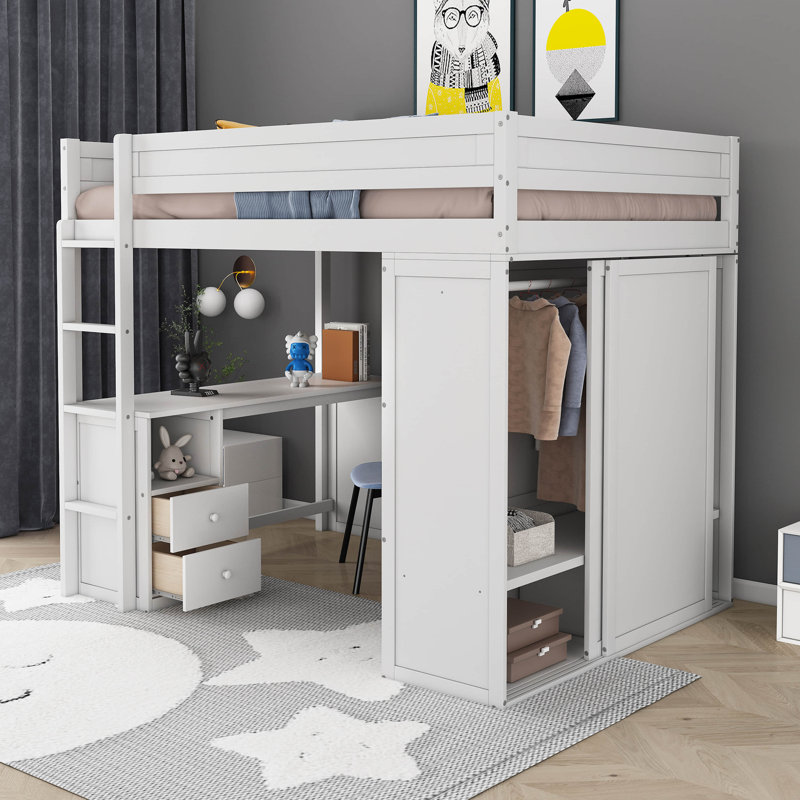 Ieishia Kids Loft Bed, White, Full