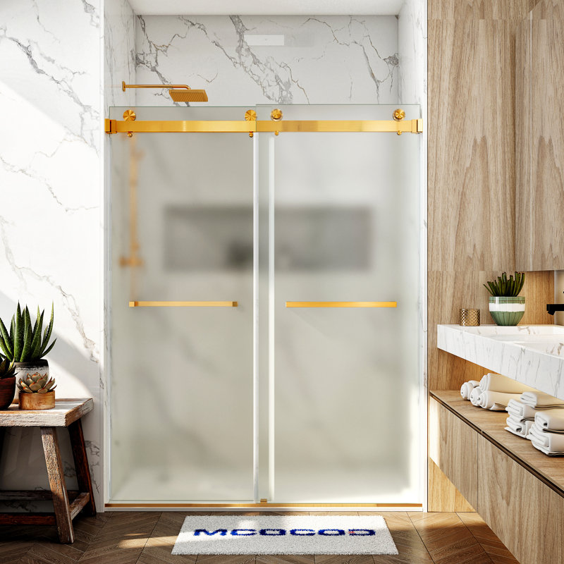 Porte de douche à double coulissement lisse sans cadre avec verre givré de 3/8 po (10 mm) Opal Mirage MCOCOD l 56-61 "x H 79"