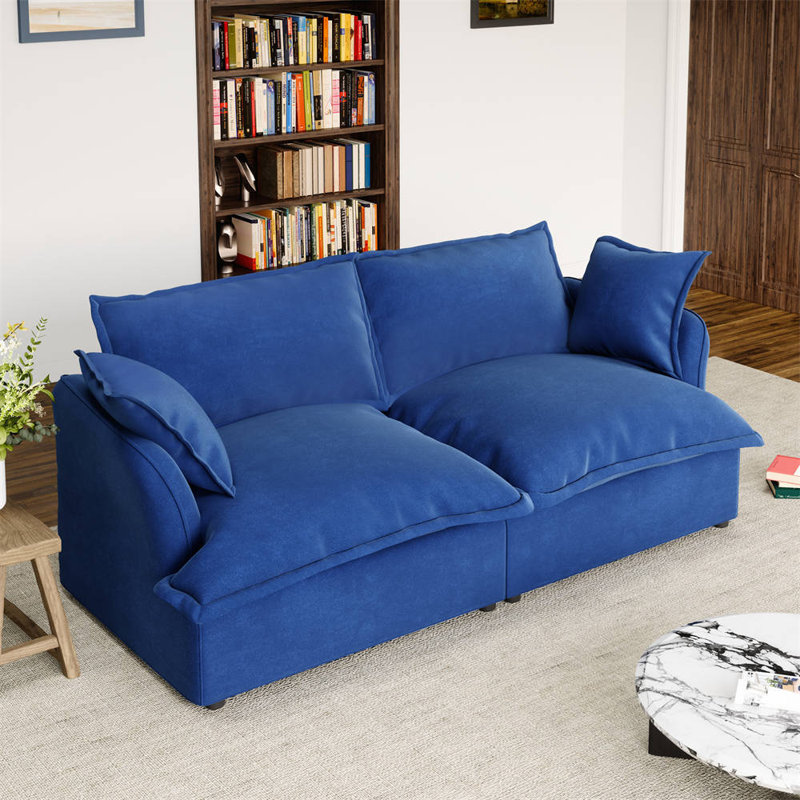 Tahtyana 82" Upholstered Loveseat, Cloud Sofa Modular Sectional Sofa for Living Room Bedroom, Tahtyana Navy Blue Velvet