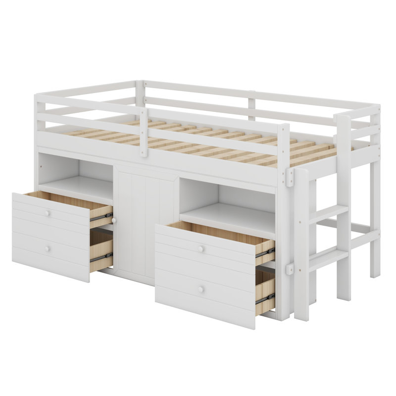 Lit mezzanine avec tiroirs, sous l'armoire et les tablettes, Blanc