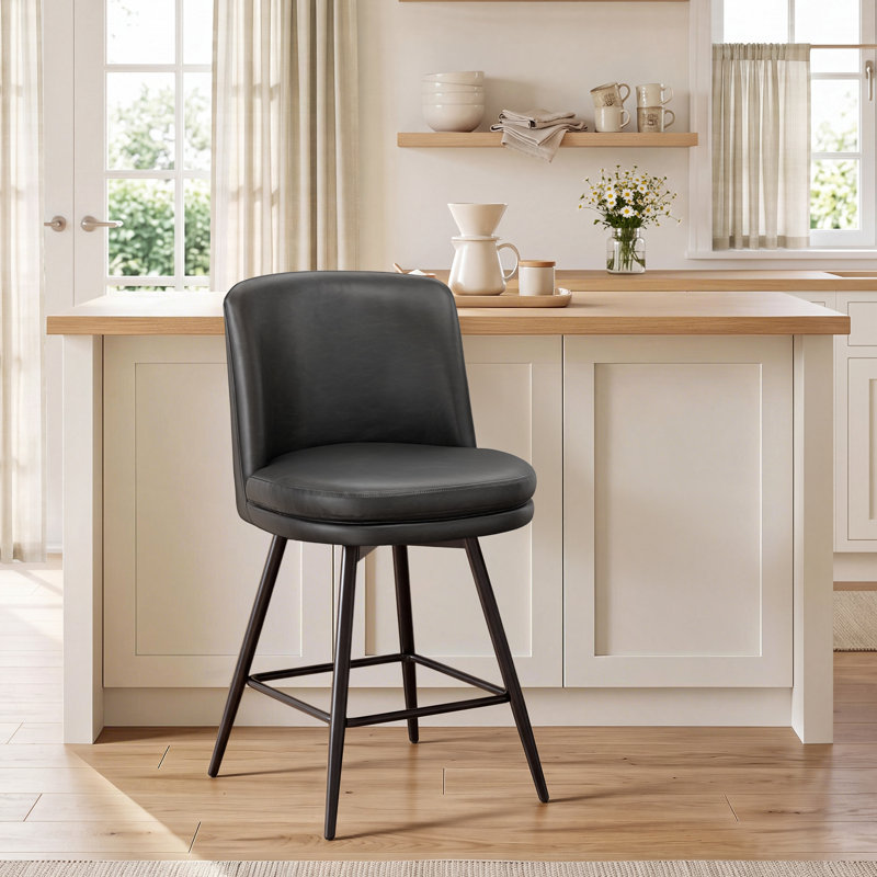 Caractéristique pivotante contemporaine en cuir de polyuréthane, similicuir et qualité durable, Noir, 1