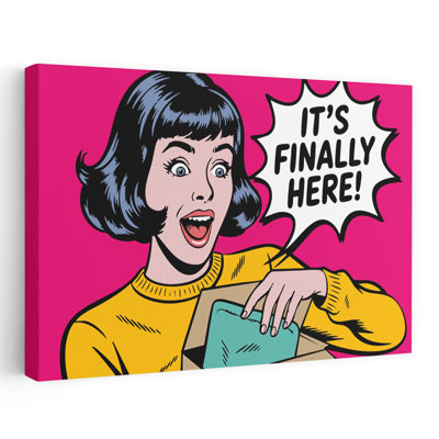 Excited Woman Unboxing Retro Vintage Abstract Wall Art