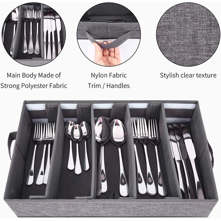 Latitude Run® Silverware Storage Box Chest, Flatware Storage Case, Utensil  Holder With Removable Lid And Adjustable Dividers For Organizing Utensils,  Cutlery, Flatware, Knives, Large Capacity Gray