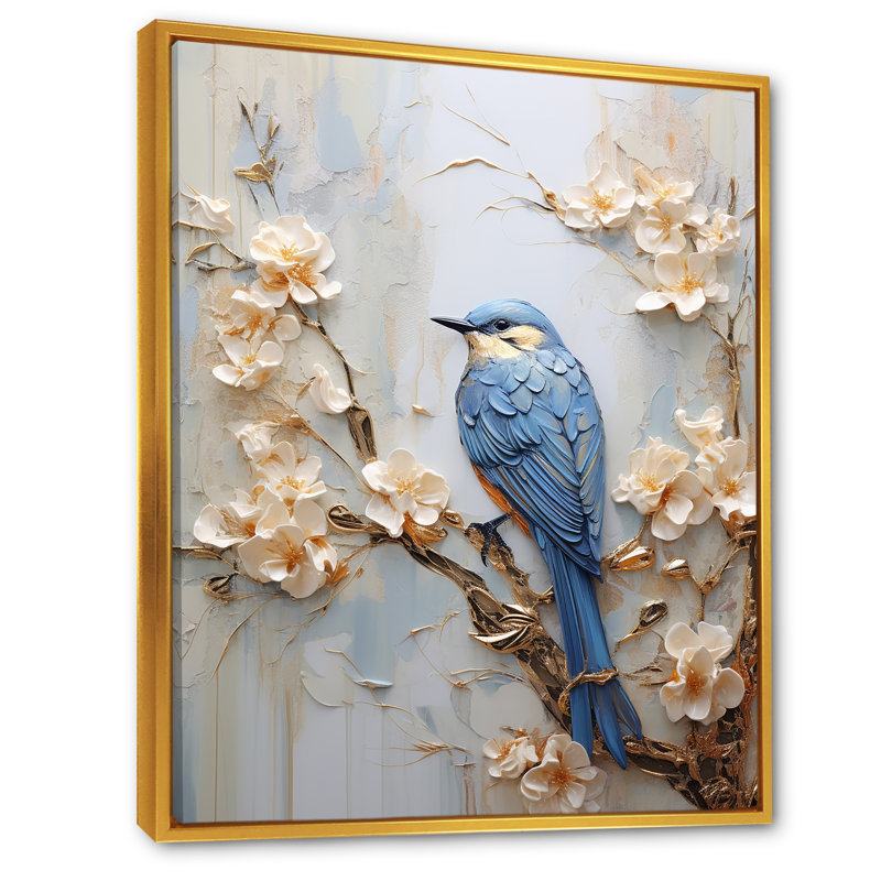 «Birds Of Paradise And Flowers Simplicity II», reproduction d'art sur toile, H 44 po x l 34 po, Cadre flottant doré