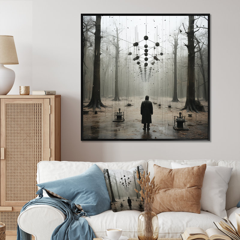 «Dark Forest Mystery - Abstract Landscape», reproduction d'art sur toile, H 24 po x l 24 po x P 1 po, Cadre flottant noir