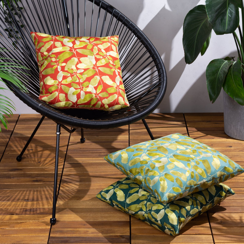 Indoor / Outdoor Floral Square Throw Cushion, Brick Red