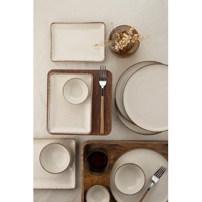 Ensemble de petit-déjeuner 14 pièces, couleur anthracite, 100% porcelaine | Comprend 6 assiettes de service (9,4 po), 2 bols à farceur (4 po), 4 bols à farce (3,1 po), 2 plateaux (8,3 po) | Va au lave-vaisselle et au micro-ondes, conception élégante pour une utilisation quotidienne