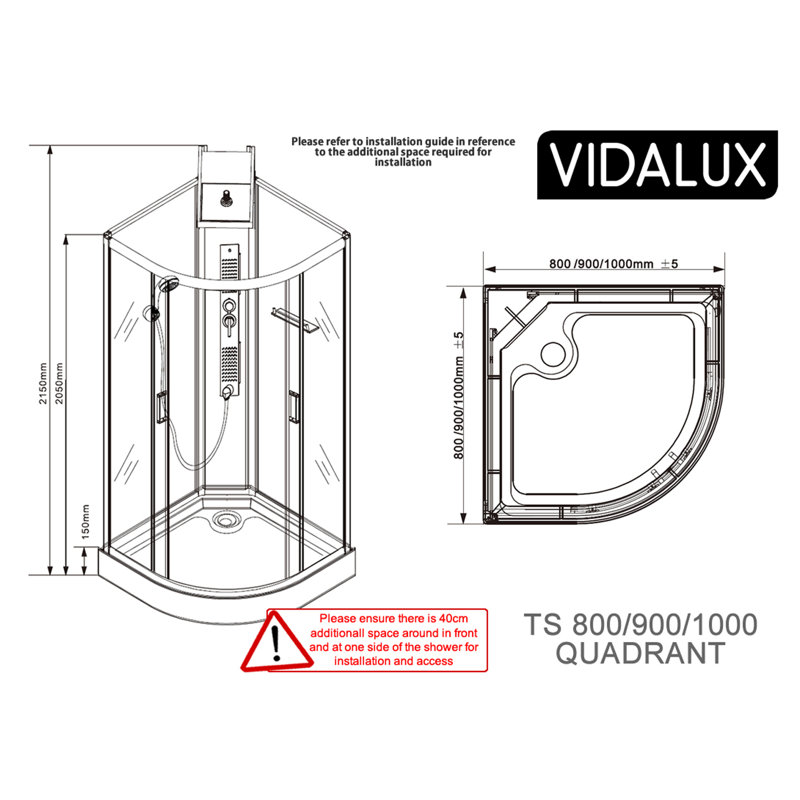 Vidalux Kontrast TS Quadrant Hydro shower, Kontrast TS 900 x 900
